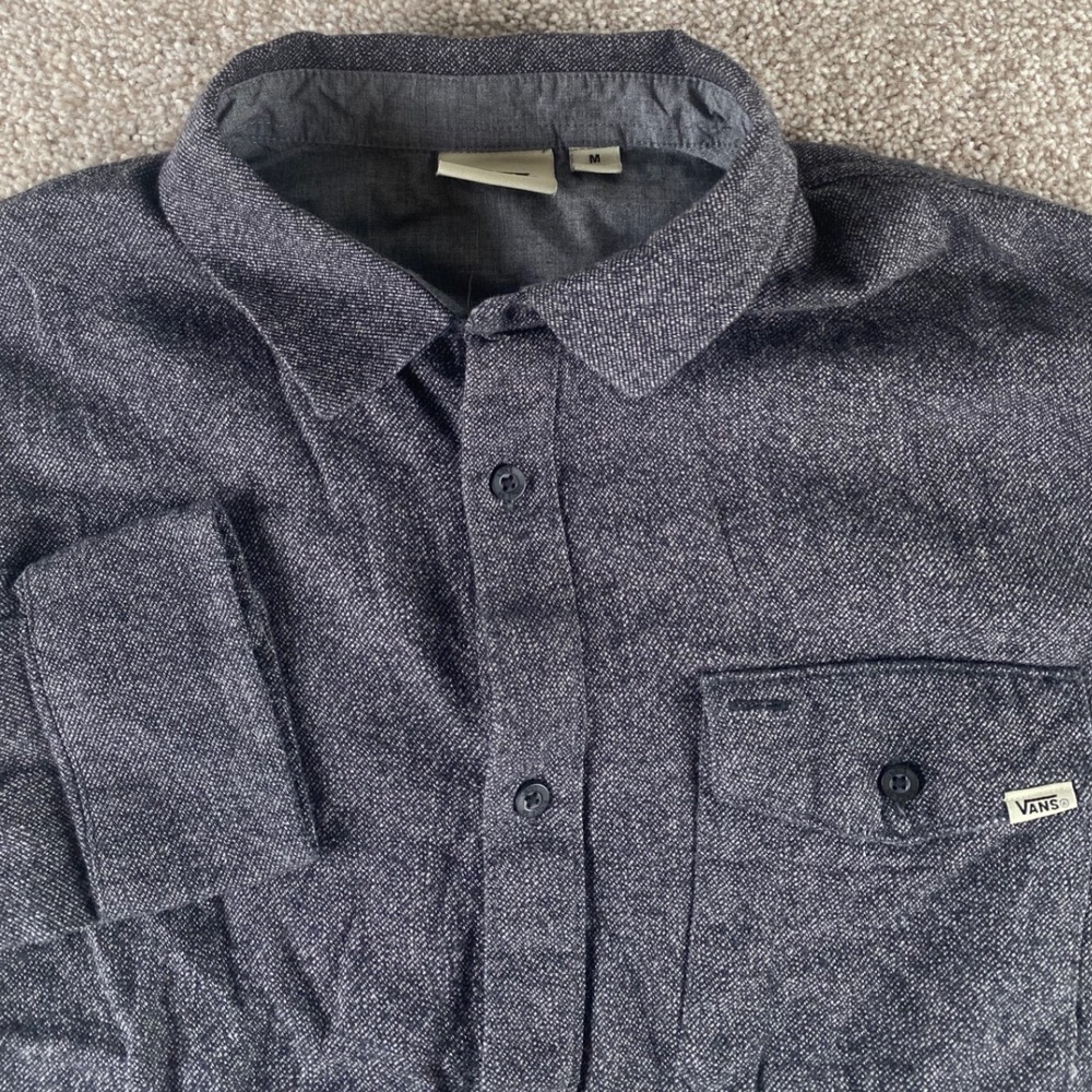 Vans Flyer Woven Shirt Mens Medium Black White Heathered Flannel Button Down NEW